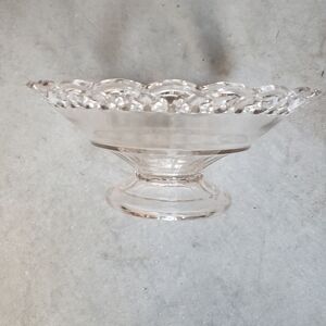 Vintage Etched Clear Glass Bowl with Lacey Reticulated Rim